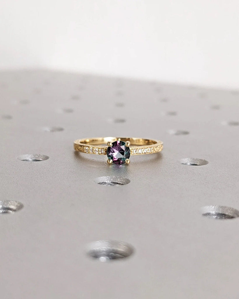 Vintage Alexandrite Engagement Ring | Pear Cut Alexandrite Moissanite Wedding Band | Multi Stone Unique Women Bridal Promise Ring Customized