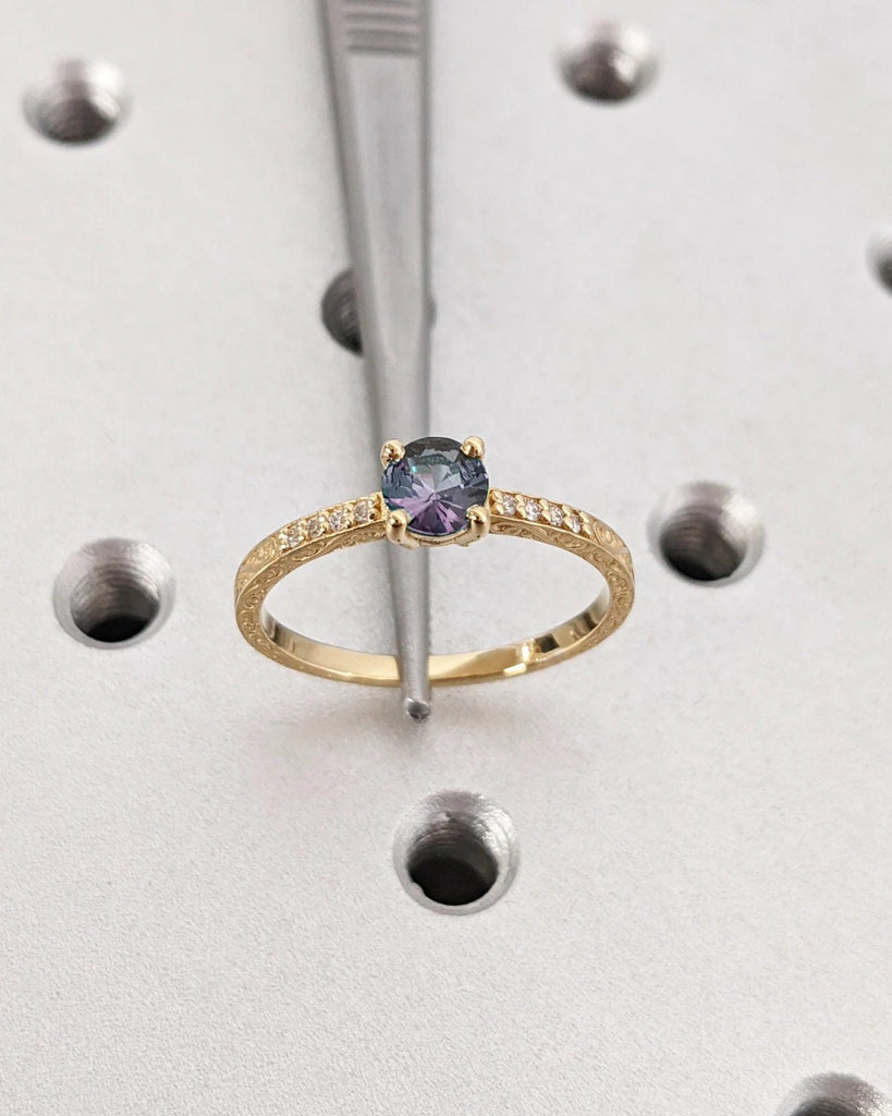 Vintage Alexandrite Engagement Ring | Pear Cut Alexandrite Moissanite Wedding Band | Multi Stone Unique Women Bridal Promise Ring Customized