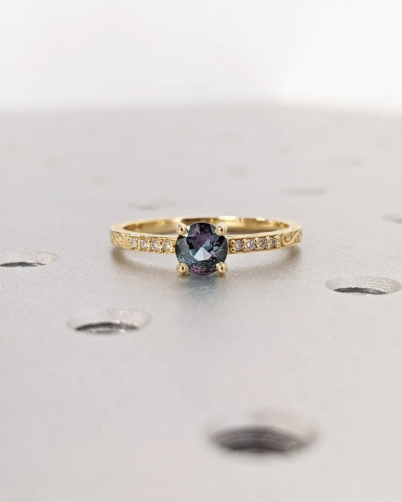 Vintage Alexandrite Engagement Ring | Pear Cut Alexandrite Moissanite Wedding Band | Multi Stone Unique Women Bridal Promise Ring Customized