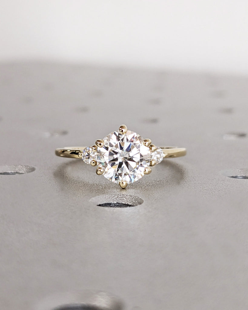 14k Solid Gold Vintage Moissanite Engagement Ring for Women / Cluster Accent Round Moissanite Ring / 0.5, 1, 1.5, 2 CT Promise Ring / Unique