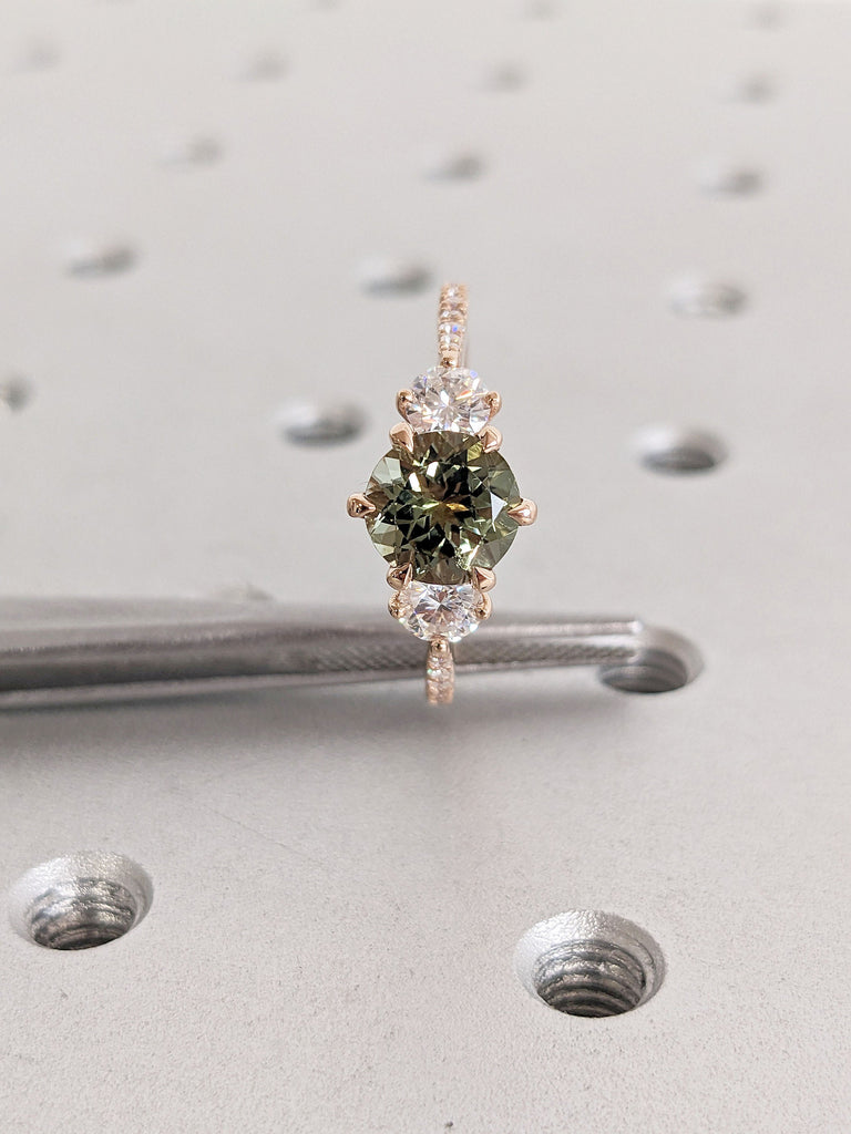 1CT Natural Green Tourmaline Unique Proposal Ring | Solid Rose Gold Diamond Eternity Wedding Band | Delicate Simple Promise Ring for Her