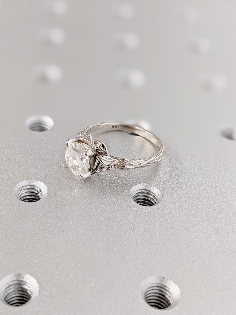 18k White Gold Moissanite Solitaire Engagement Ring | Nature Inspired Promise Ring for Her | Twig Branch Wedding Ring | Rustic Jewelry