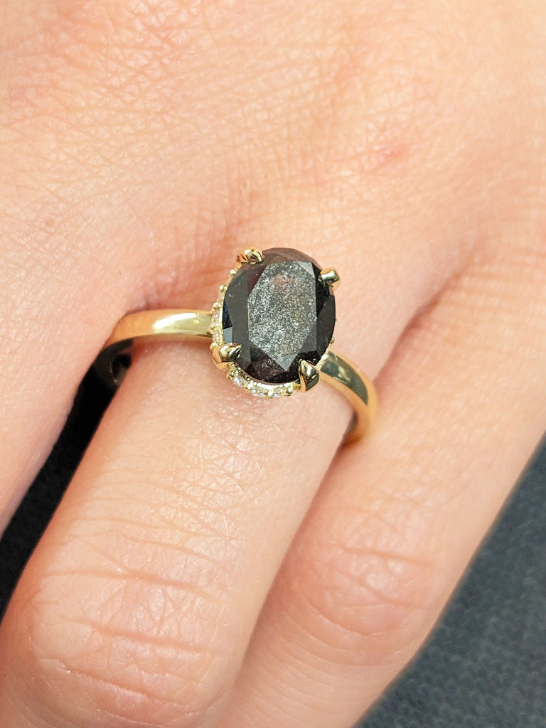 Alternative Engagement Ring , Salt and Pepper Diamond Solitaire Ring, Unique Galaxy Black Diamond Ring