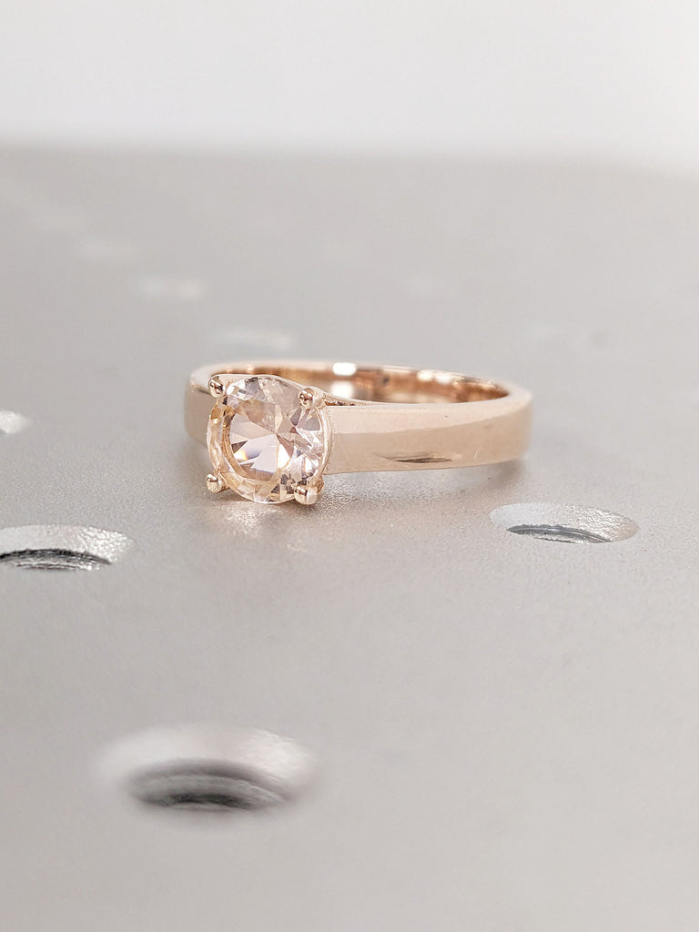 Round Cut Morganite Ring | Solid 14K Rose Gold Engagement Ring | 1CT Pink Peach Morganite Solitaire Ring | Statement Wedding Ring for Her