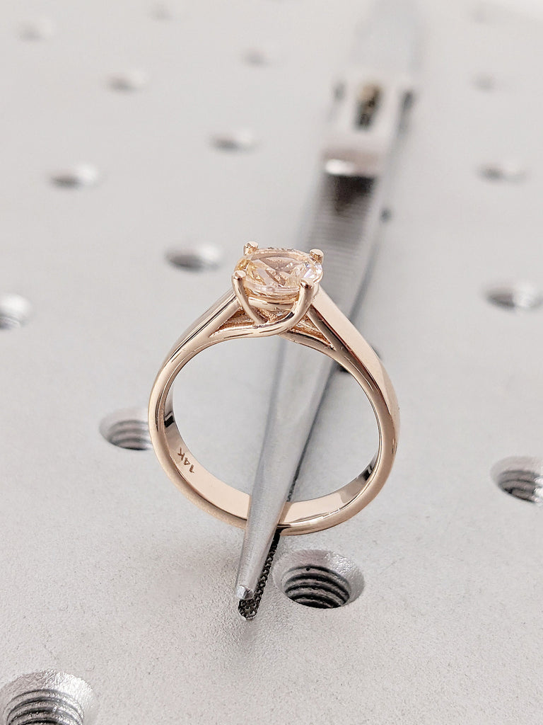 Open Gallery Pink Morganite Solitaire Simple Promise Ring for Her | 14K Rose Gold Ring | Round Cocktail Ring | Woman Jewelry