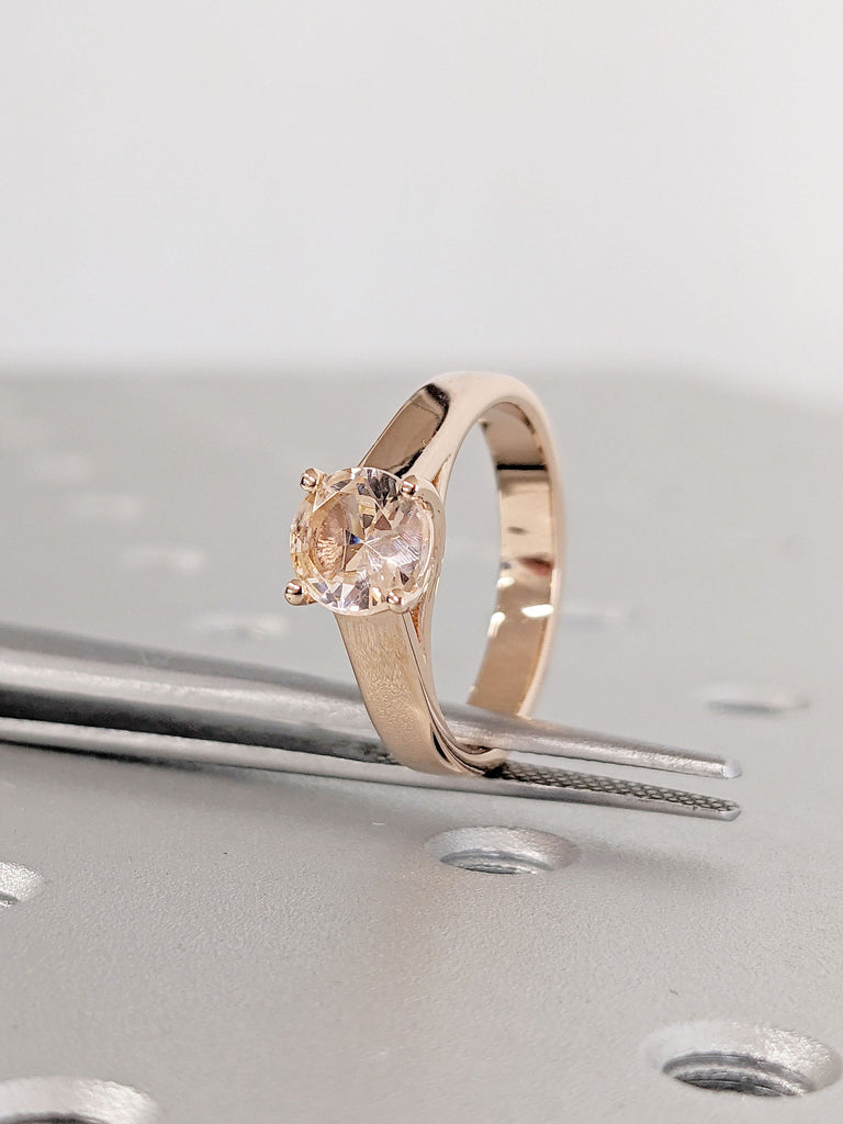 Round Cut Morganite Ring | Solid 14K Rose Gold Engagement Ring | 1CT Pink Peach Morganite Solitaire Ring | Statement Wedding Ring for Her