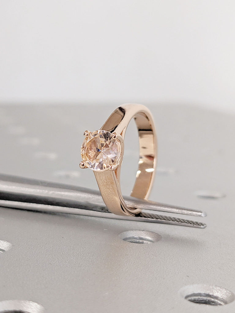 Round Cut Morganite Ring | Solid 14K Rose Gold Engagement Ring | 1CT Pink Peach Morganite Solitaire Ring | Statement Wedding Ring for Her