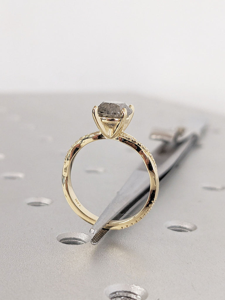 14k Gold Promise Ring | Natural Salt and Pepper Diamond Engagement Ring | Yellow Gold Lab Diamond Cluster Ring | Custom Engagement Rings