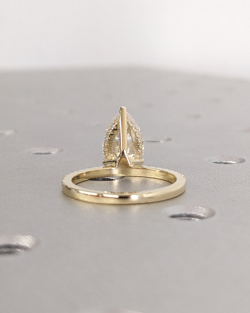 Pear cut Moissate Solitaire Engagement Ring | 14k Yellow Gold Lab Diamond Eternity Band | Unique Promise Anniversary Ring | Talon Prong Ring