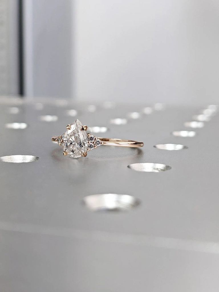 Vintage Pear cut Moissanite Unique Proposal Ring | Rose Gold Engagement Ring | Diamond Cluster Ring | Simple Promise Ring | Commitment Ring