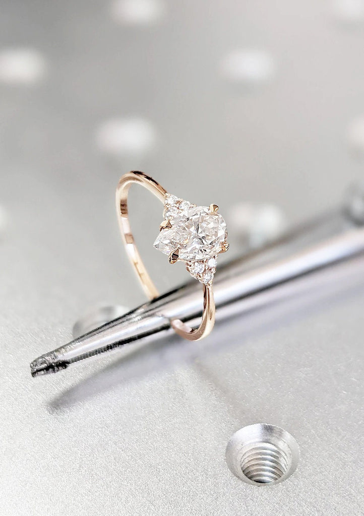 Vintage Pear cut Moissanite Unique Proposal Ring | Rose Gold Engagement Ring | Diamond Cluster Ring | Simple Promise Ring | Commitment Ring