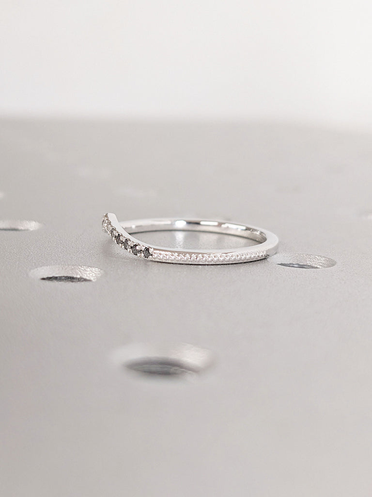 1.5mm Micro Pave Half Eternity Diamond Ring | Delicate Diamond Wedding Band | Ombre Salt and Pepper Diamond Stacking Ring, Anniversary Gift
