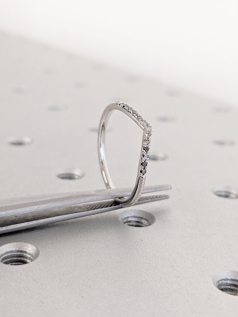 1.5mm Micro Pave Half Eternity Diamond Ring | Delicate Diamond Wedding Band | Ombre Salt and Pepper Diamond Stacking Ring, Anniversary Gift
