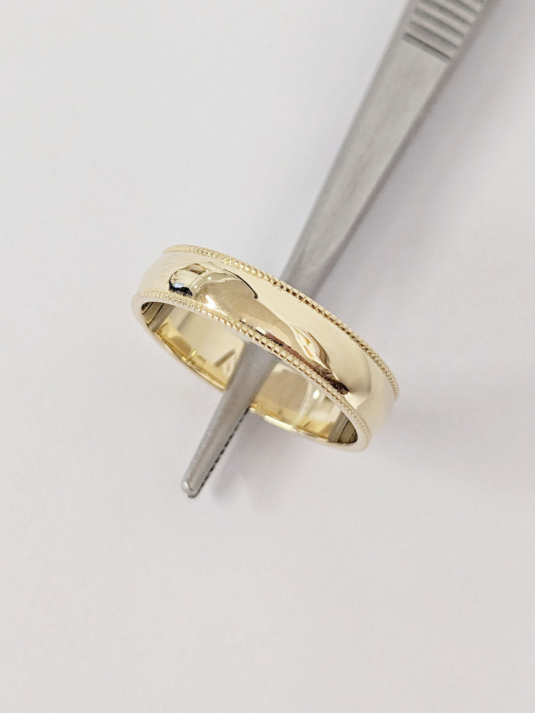 14k Solid Yellow Gold Domed Wedding Band | 5mm Gold Ring | Classic Dome Comfort Fit Wedding Band | Men and Women&#39;s Engraved Ring