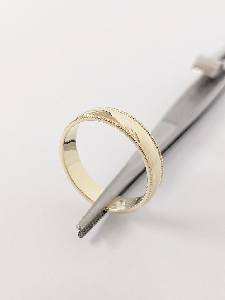 Milgrain Wedding Band, 14k Solid Gold Band, Mens Womens Gold Matching Band, His and Hers Anniversary Ring, Flat Comfort Fit Rings