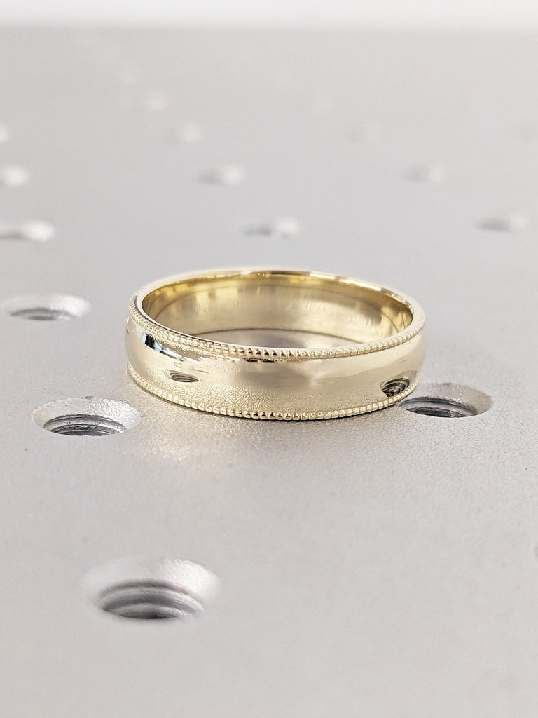Milgrain Wedding Band | 14k 18k Solid Gold Band | His and Hers Anniversary Ring | Flat Comfort Fit Rings