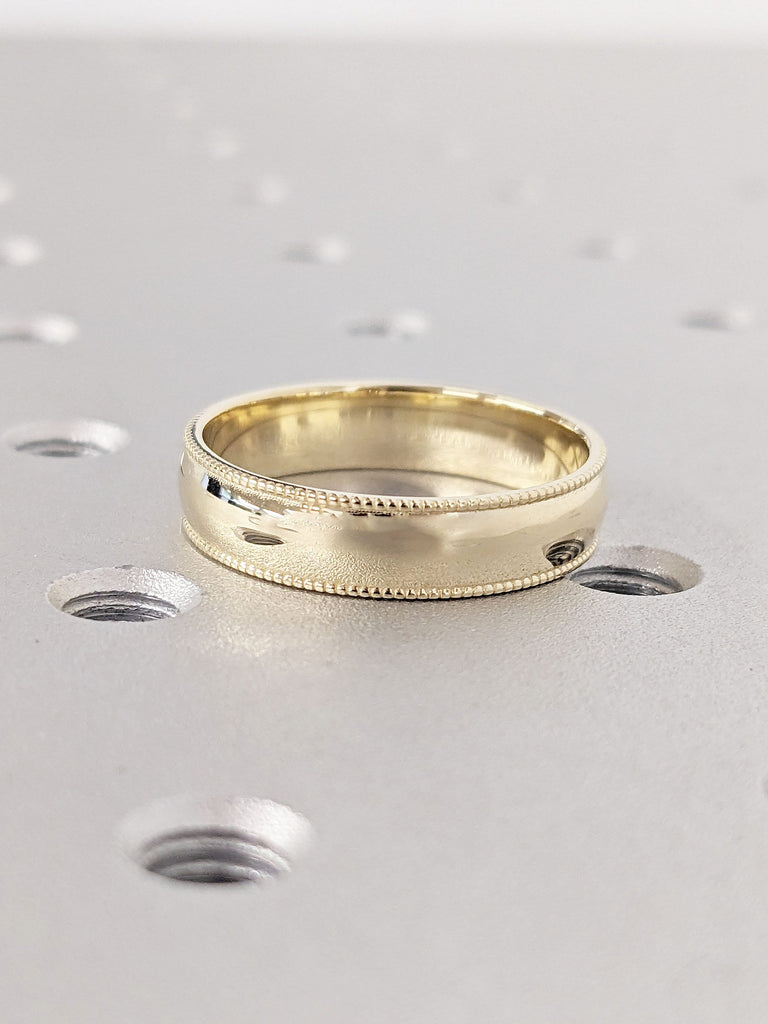 14k Solid Yellow Gold Domed Wedding Band | 5mm Gold Ring | Classic Dome Comfort Fit Wedding Band | Minimalist Wide Wedding Ring for Him
