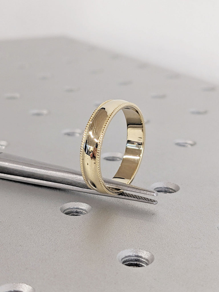 14k Solid Yellow Gold Domed Wedding Band | 5mm Gold Ring | Classic Dome Comfort Fit Wedding Band | Minimalist Wide Wedding Ring for Him