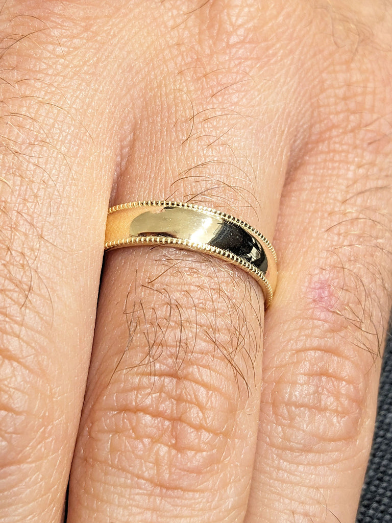 Men&#39;s Gold Band | Plain Gold Band | 5mm Wedding Ring | Solid Gold Beaded Milgrain Ring |