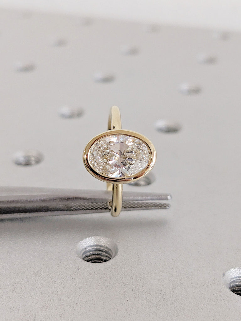 Bezel Set Diamond Band 14k Yellow Gold | Bezel Set Lab Grown Diamond Ring | Simple Thin Gold Band | Certified White Diamond Engagement Ring
