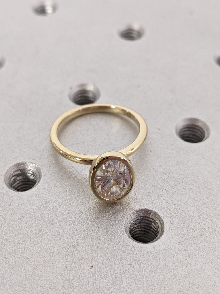 Bezel Set Diamond Band 14k Yellow Gold | Bezel Set Lab Grown Diamond Ring | Simple Thin Gold Band | Certified White Diamond Engagement Ring