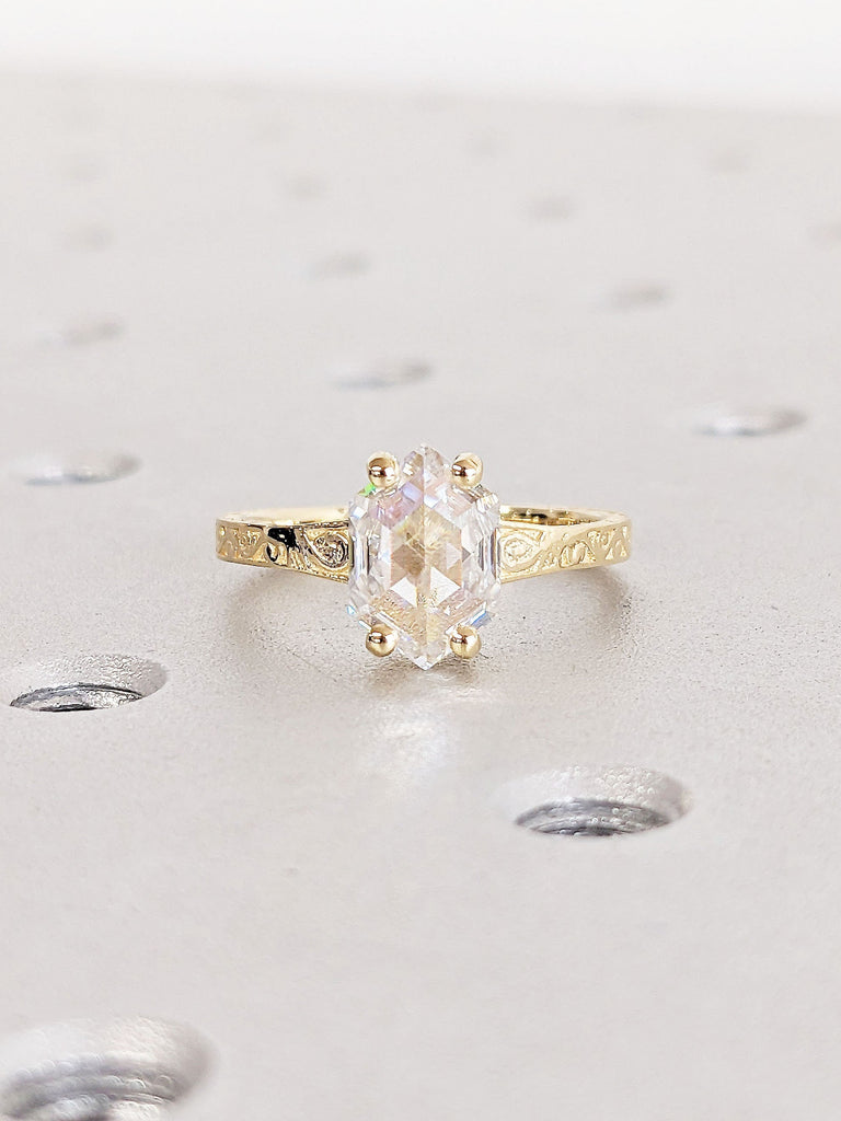 Art Deco Vintage Filigree Woman Wedding Ring | Solid Yellow Gold VVS Moissanite Solitaire Unique Proposal Ring | 1ct Diamond Ring | Promise Ring for Her