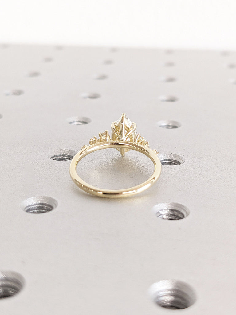 1, 1.5CT Pear Lab Grown Diamond 14K Yellow Gold Engagement Ring | Unique Snowdrift 6 Prong Diamond Cluster Promise Ring Wedding Ring for Her