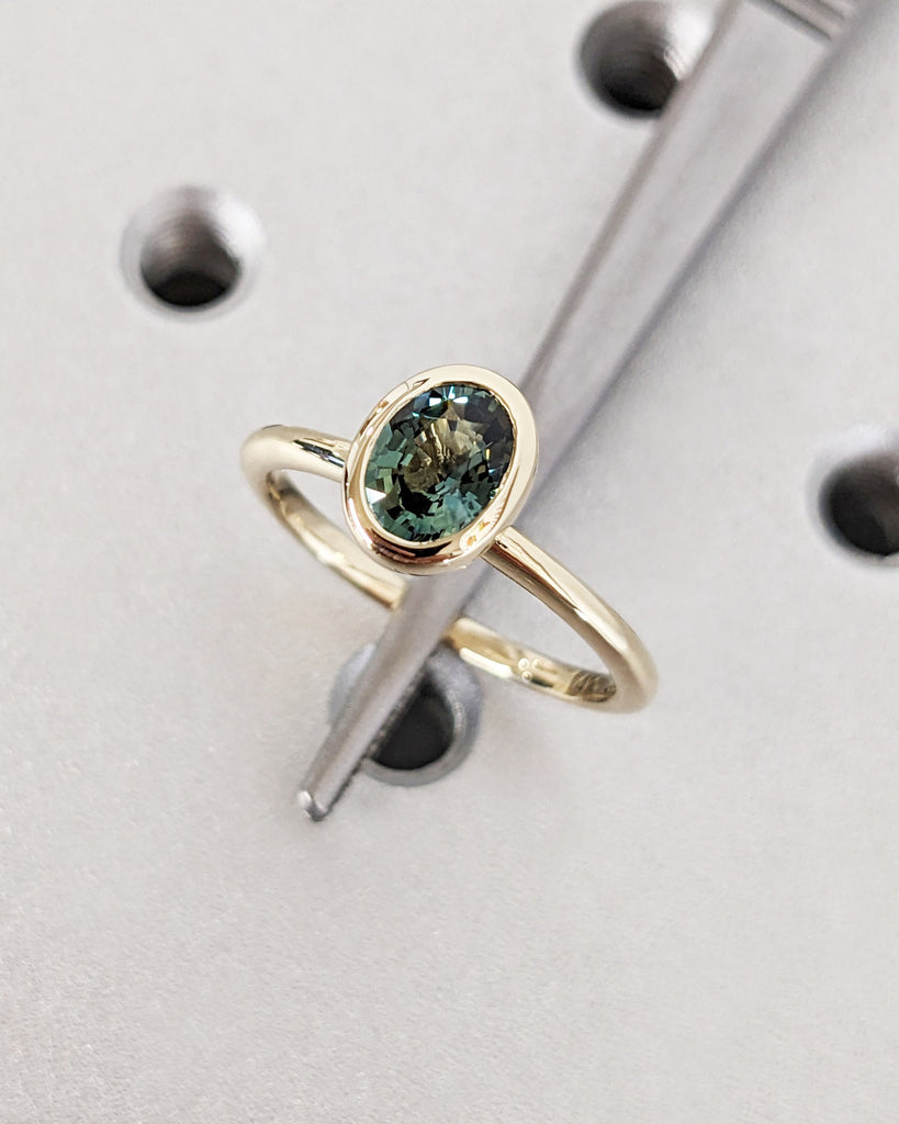 One of a Kind Montana Sapphire Ring, Blue Sapphire Diamond Cluster Ring, Vintage Inspired Blue Sapphire Engagement Ring, 14K Gold Green Teal