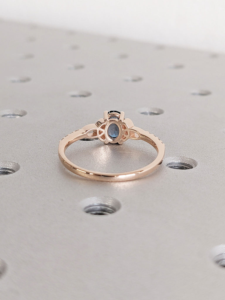 London Blue Topaz Celtic Knot Engagement Ring | 14k Rose Gold Vintage Solitaire Ring | 1-2ct Unique Lab Topaz Ring | December Birthstone