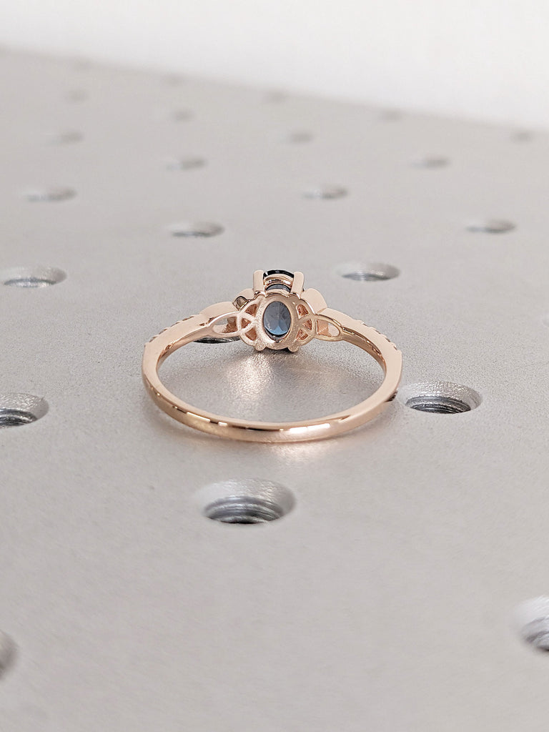 Oval cut Natural London Blue Lab Topaz Celtic Ring | Solid Rose Gold Irish Knot Promise Ring | 4th Wedding Anniversary Gift | Blue Crystal