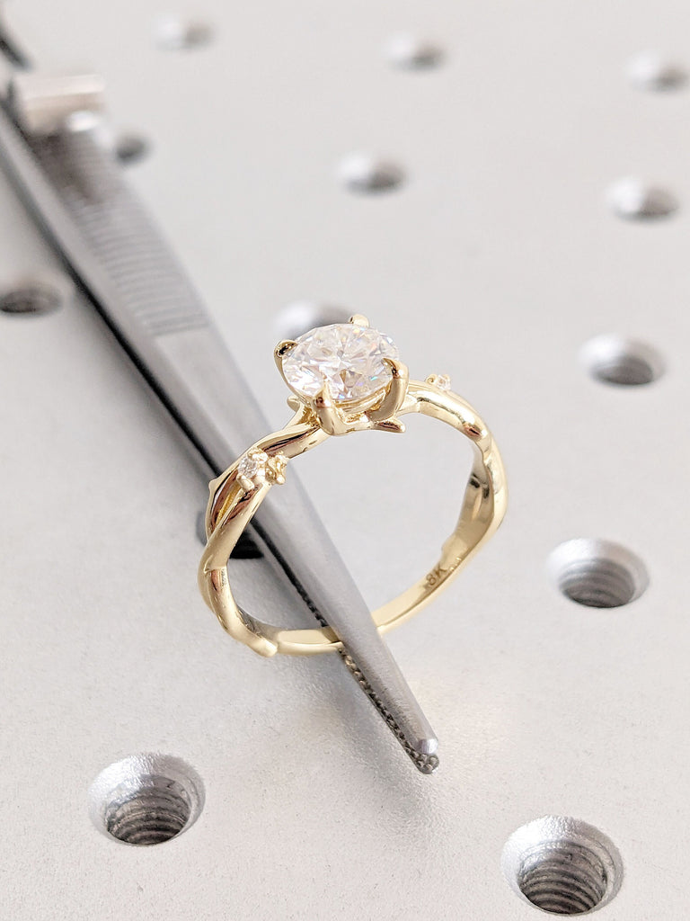 1, 1.5, 2CT Lab Grown Diamond Solitaire Rustic Proposal Ring | Yellow Gold Wedding Ring | Delicate Promise Ring Bridal Jewelry Gift for Her