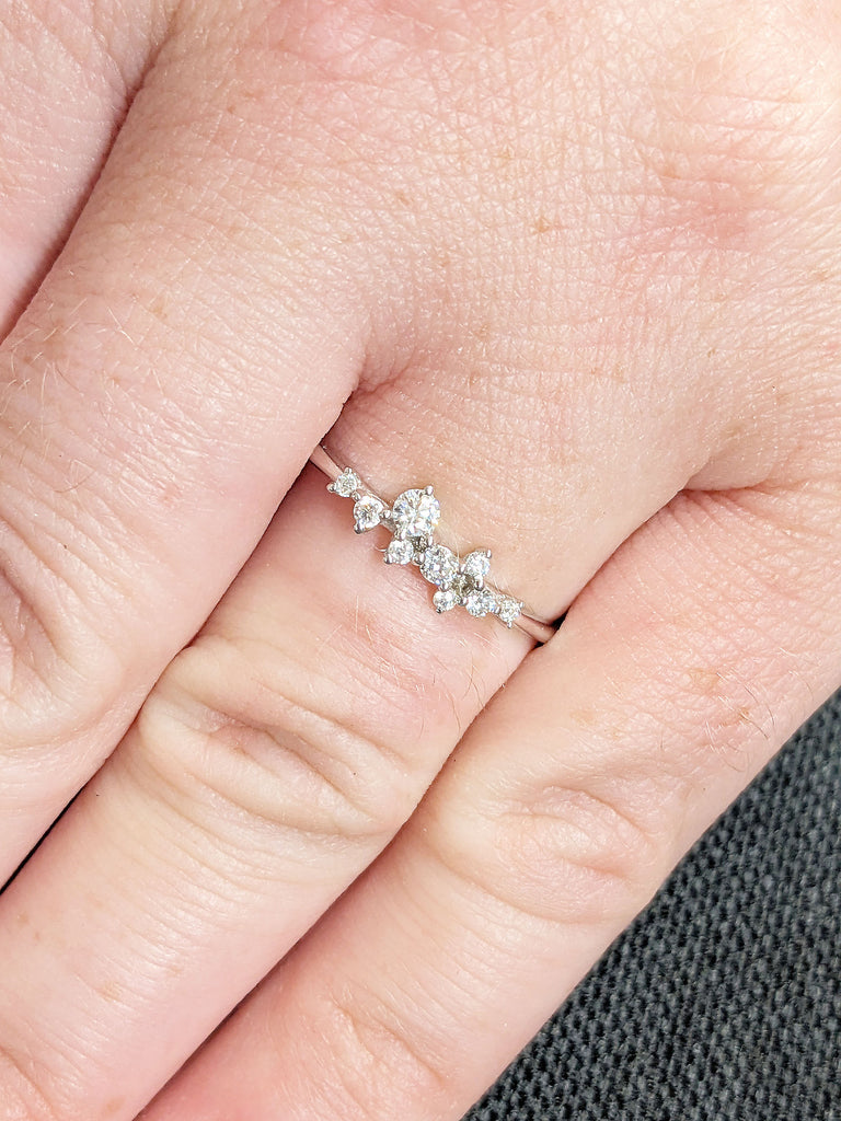 Moissanite Cluster Ring | 14K 18K White Gold Cluster Ring | Diamond Ring | Unique Ring | Engagement Ring | Platinum Wedding Band | Summer Jewelry