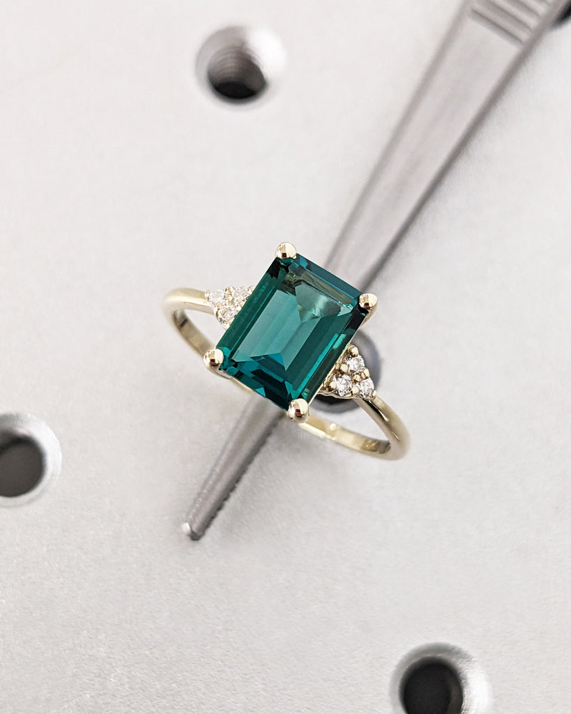 Vintage 1, 1.5, 2CT Lab Emerald Engagement Ring Emerald Cut | Antique 14K 18K Yellow Gold Emerald Wedding Ring for Her | Woman Proposal Ring