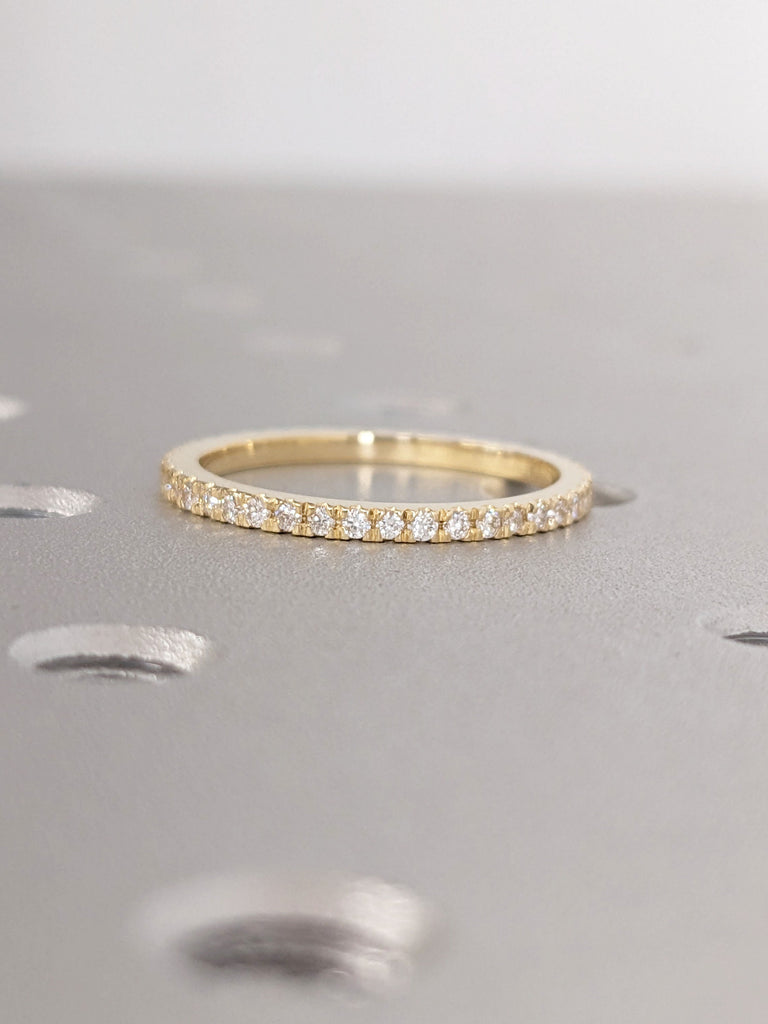 Slim Full Eternity Diamond Wedding Band | 18k Yellow Gold Stacking Ring | Paved Tiny Moissanite Ring | Women Bridal Ring image #3