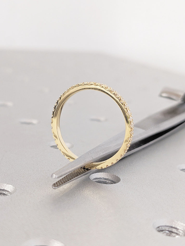Slim Full Eternity Diamond Wedding Band | 18k Yellow Gold Stacking Ring | Paved Tiny Moissanite Ring | Women Bridal Ring image #5