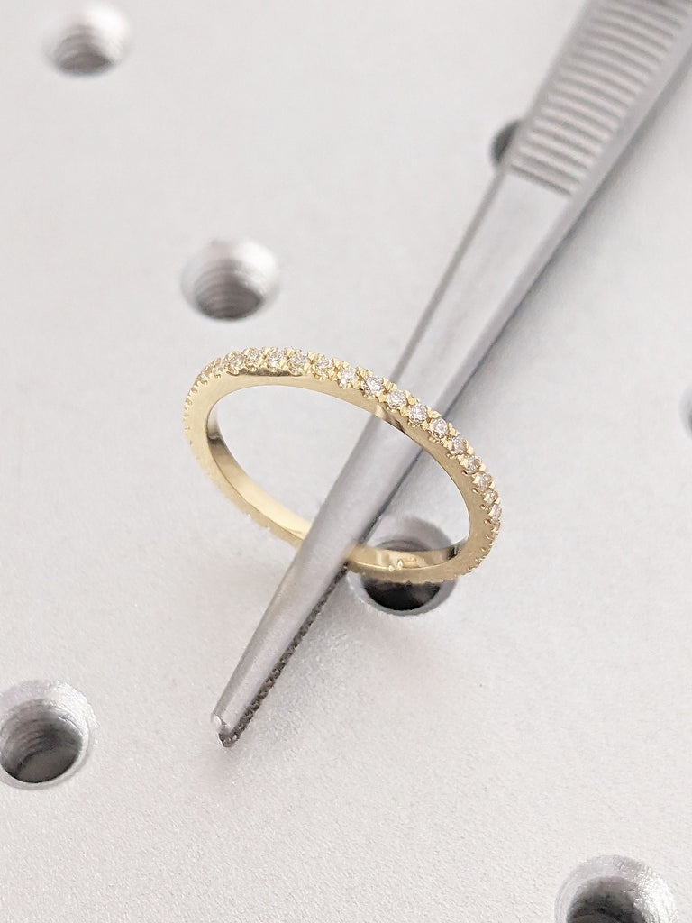 Slim Full Eternity Diamond Wedding Band | 18k Yellow Gold Stacking Ring | Paved Tiny Moissanite Ring | Women Bridal Ring image #6