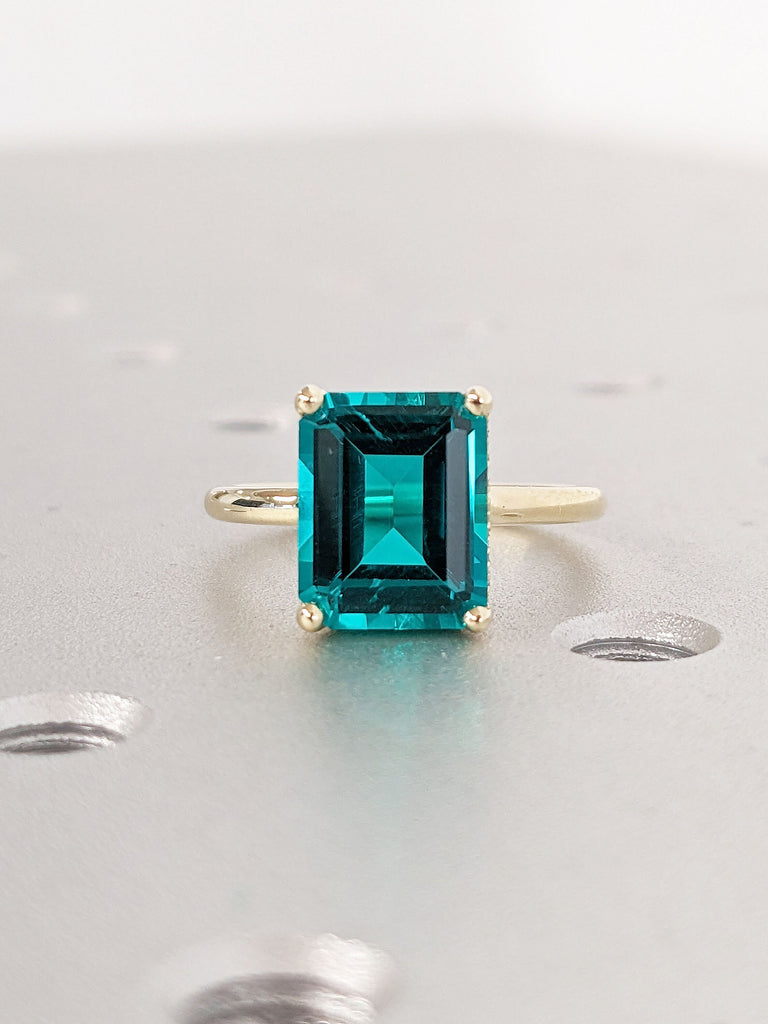 3CT Colombian Teal Lab Grown Emerald Unique Proposal Ring | Simple Promise Ring | Diamond Halo Ring | Green May Birthstone | Cocktail Ring