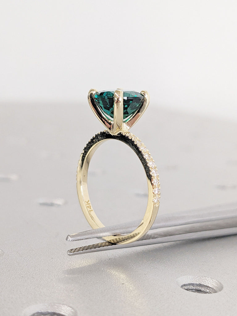 2CT Green Emerald Solitaire Ring | 14K Yellow Gold Engagement Ring | Dainty Wedding Ring | May Birthstone | Wedding Anniversary Ring for Her