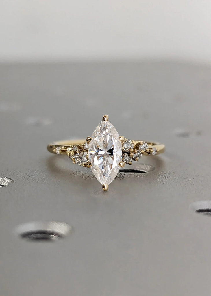 Marquise Cut Moissanite Ring | Vintage Moissanite Engagement Ring | Solid Gold Unique Snowdrift 6 Prong Engagement Ring Diamond Wedding Ring