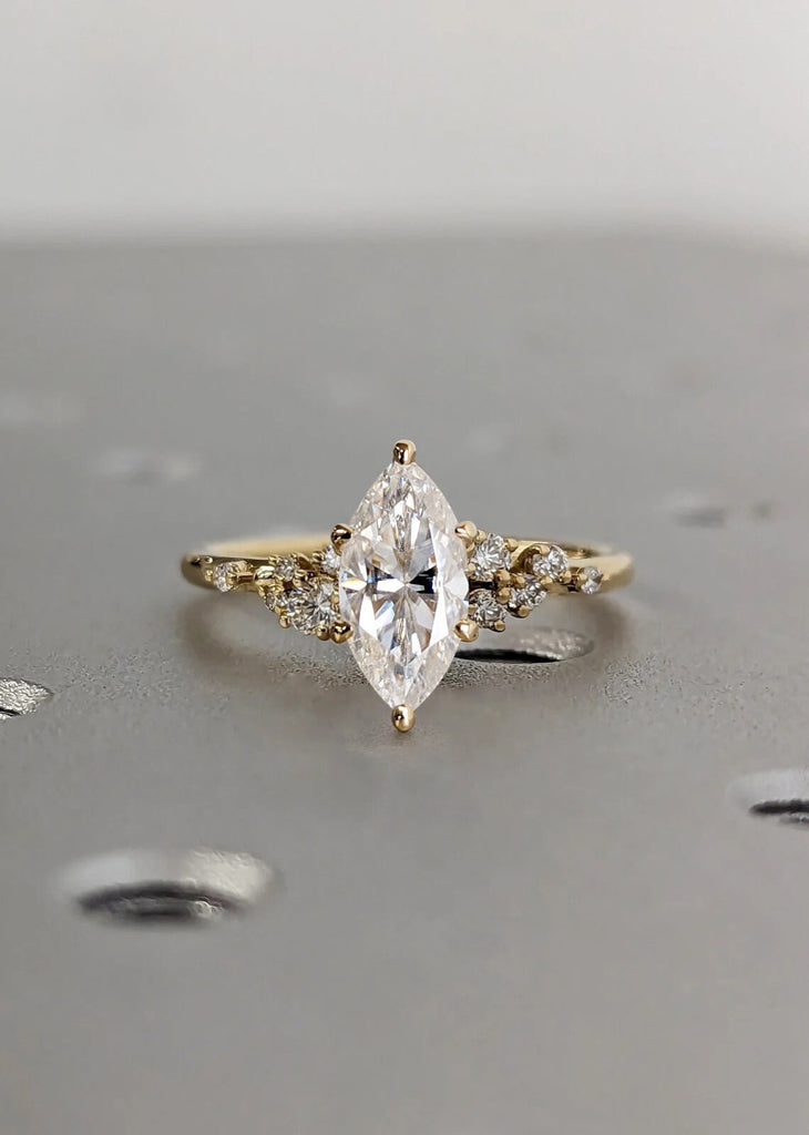 1CT Marquise Moissanite 18K Yellow Gold Engagement Ring | Unique Snowdrift 6 Prong Diamond Cluster Promise Ring | Wedding Ring for Her