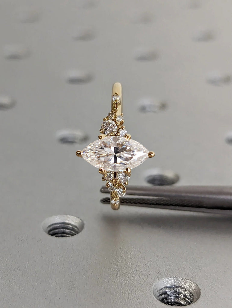 Marquise Cut Moissanite Ring | Vintage Moissanite Engagement Ring | Solid Gold Unique Snowdrift 6 Prong Engagement Ring Diamond Wedding Ring