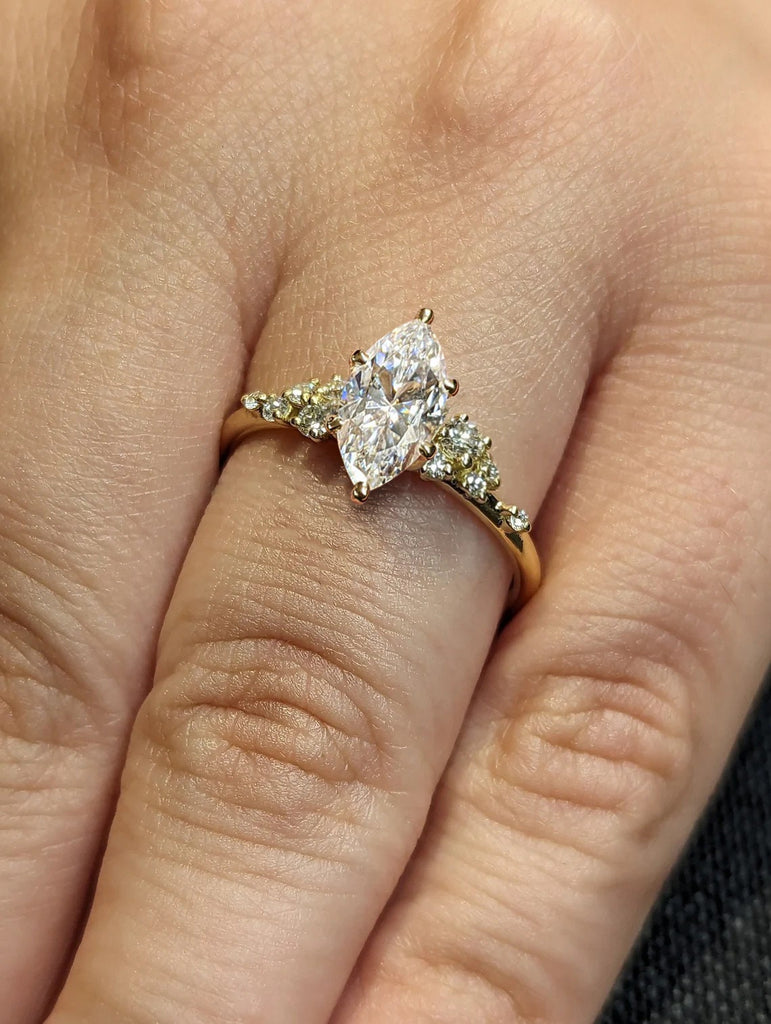 Marquise Cut Moissanite Ring | Vintage Moissanite Engagement Ring | Solid Gold Unique Snowdrift 6 Prong Engagement Ring Diamond Wedding Ring