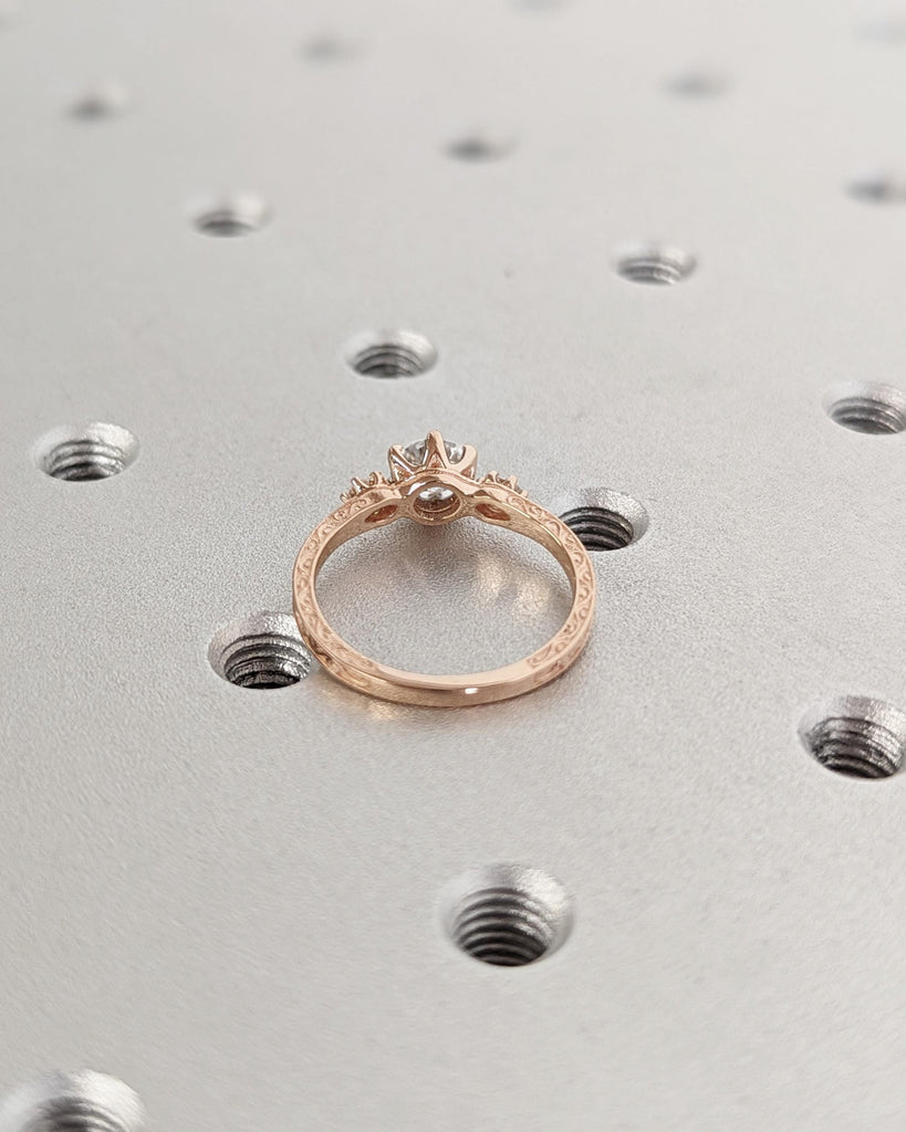 Marquise, Round Moissanite Engagement Ring | 14k Gold 1ct Solitaire Ring | Womens 3 Stone Diamond Ring | Vintage Design Proposal Bridal Ring