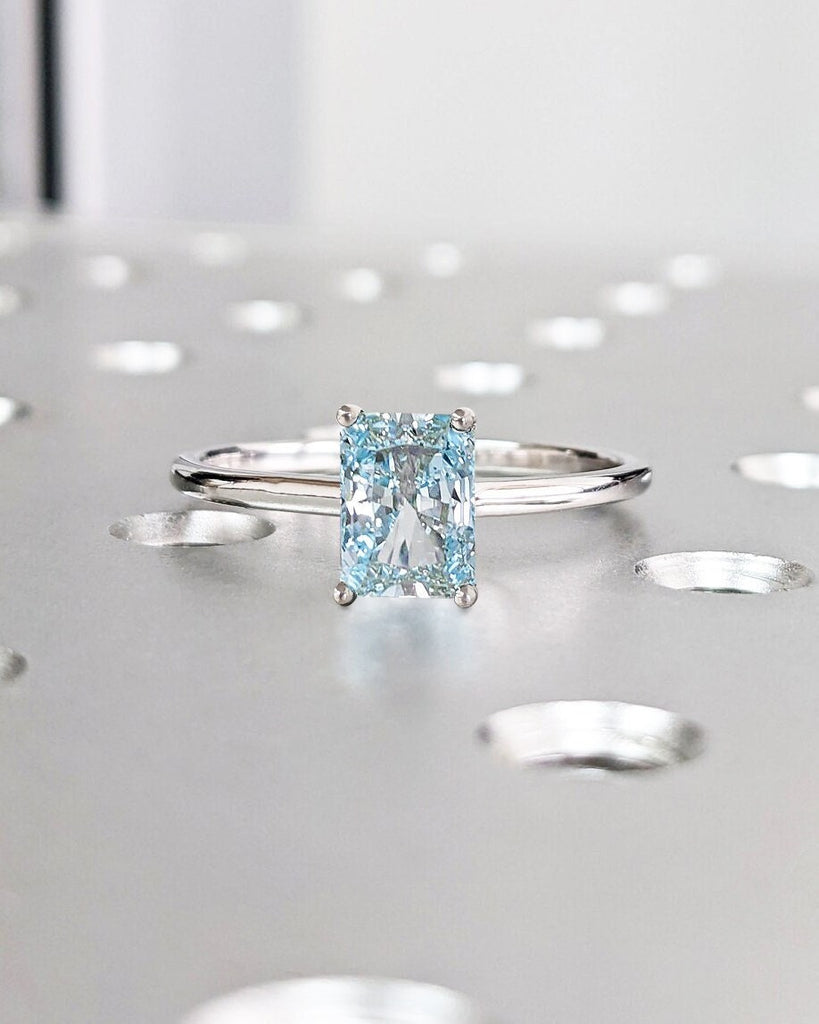 Radiant Cut Solitaire Engagement Ring, 14K Solid Gold Engagement Ring, Blue Lab Aquamarine Wedding Ring, 4 Prong Promise Ring, Stacking Ring