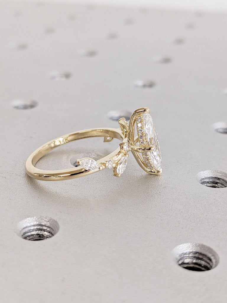 Lab Grown Diamond Hidden Halo Ring | Marquise Hidden Halo Engagement Ring | Marquise cut Diamond Ring