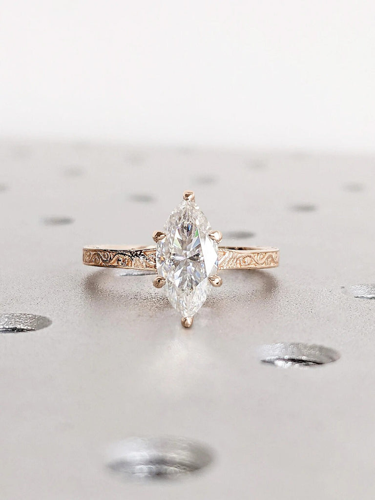 Vintage Engagement Ring | Marquise Moissanite Engagement Ring | Hidden Halo Ring | Unique Anniversary Filigree Ring | Promise Ring for Her