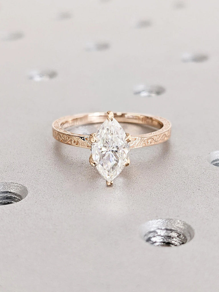 Vintage Engagement Ring | Marquise Moissanite Engagement Ring | Hidden Halo Ring | Unique Anniversary Filigree Ring | Promise Ring for Her