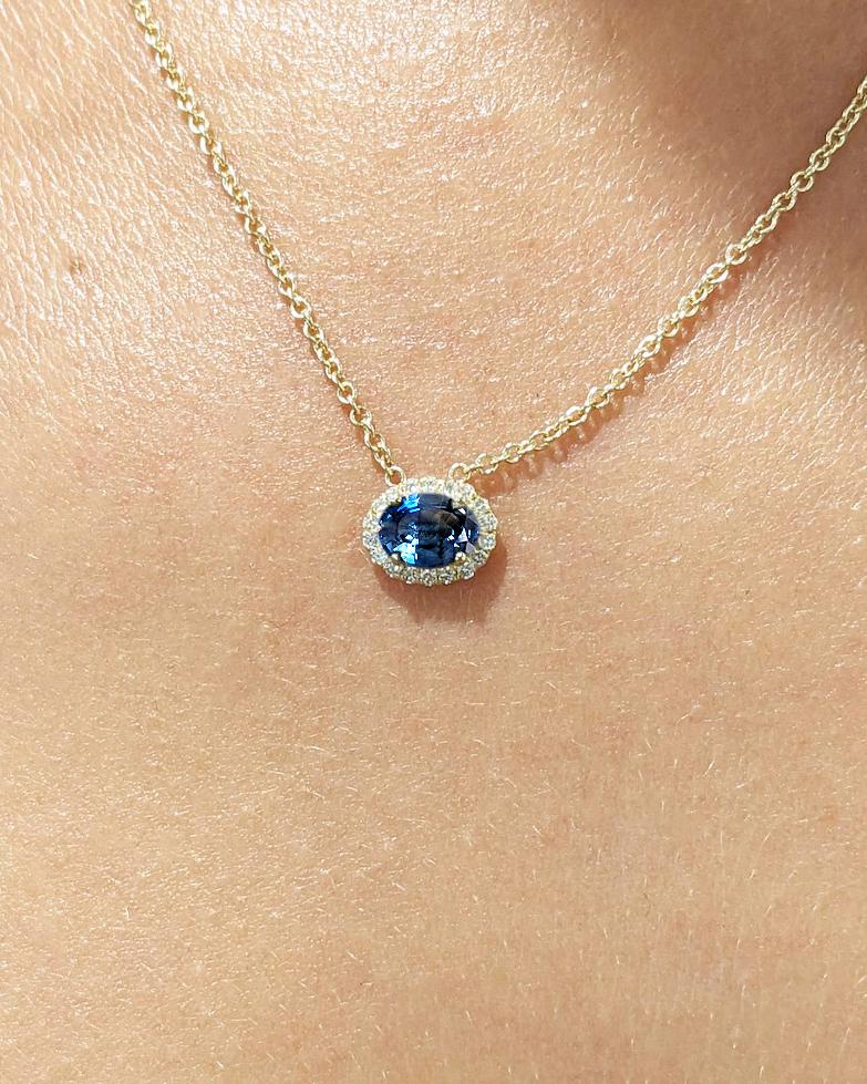 14K Gold Sapphire Necklace | Sapphire Oval Pendant | Solid Yellow White Rose Minimal Gold Dainty September Birthstone Necklace for Women