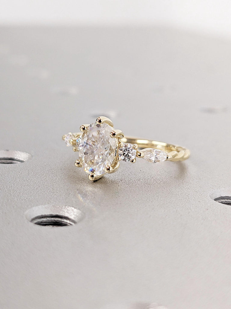 Vintage Lab Diamond Engagement Ring | 1CT Diamond Ring | Oval cut Ring | Yellow Rose White Gold Ring | Unique Ring | Diamond Cluster Ring