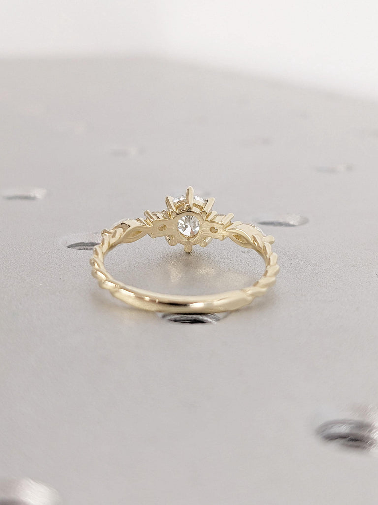 Unique Twisted Engagement Ring, Round Cut Lab Diamond Engagement Ring, Marquise and Round Diamond/Moissanite Twist Wedding Ring, Solid Gold